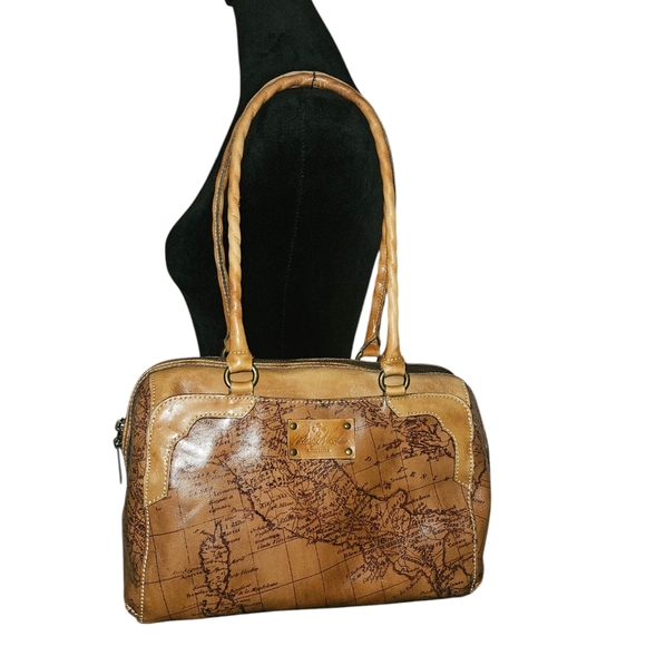 Patricia Nash Tan Map Print Satchel